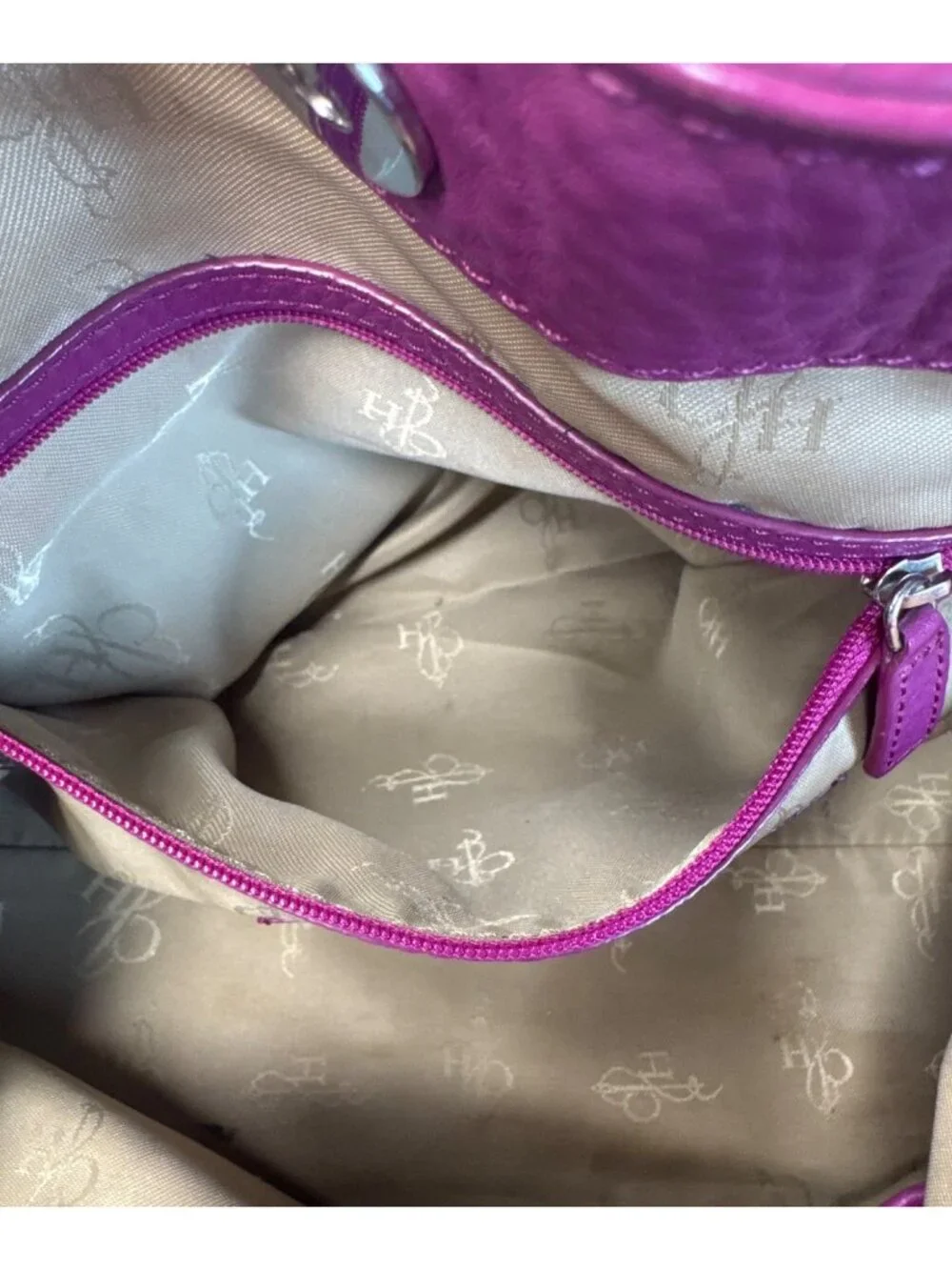 Cole Haan Purple Leather Tote Bag With Cream Interior & Tan Handles 12